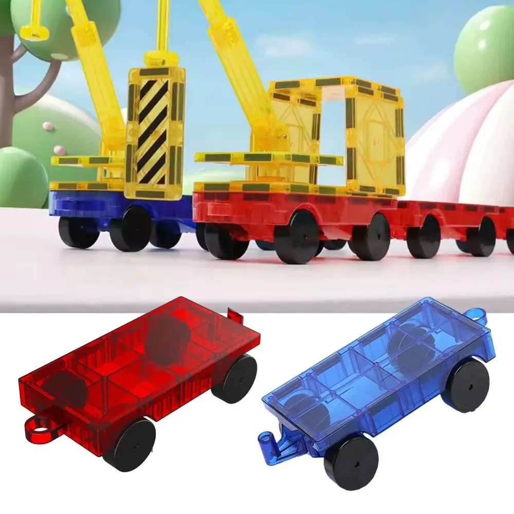 Reusable Plastic Magnetic Car Smooth Wheels Linkable Magnetic Tiles Accessory Magnetic Building Blocks Car Montessori Activity