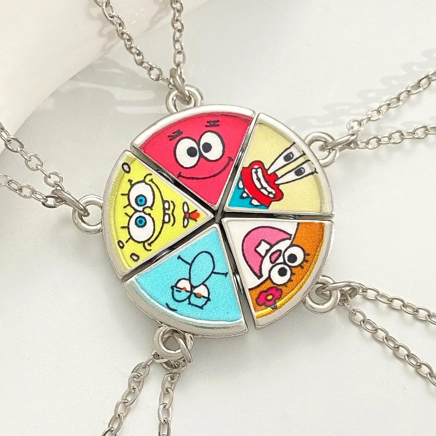 Cute Patrick Star Pizza Magnet Split Necklace SpongeBob Matching Couple Pendant Chain Lovely Cartoon Gift for Best Friends