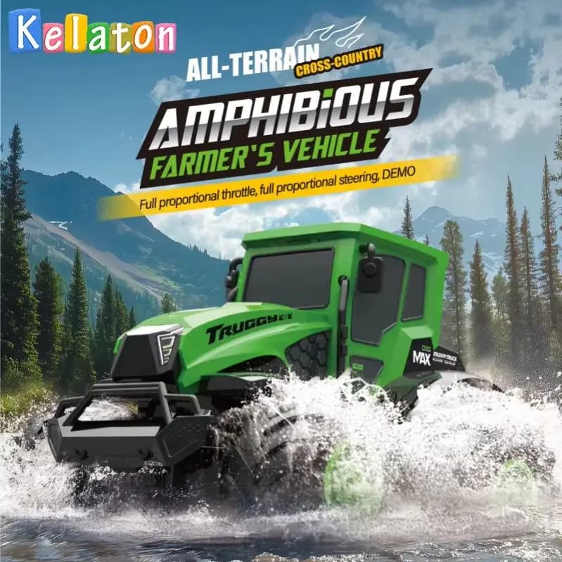Auto RC Anfibia in Scala 1:14, 4WD Proporzionale, Fuoristrada, Camion da Arrampicata, Giocattolo per Bambini, Regalo per le Vacanze