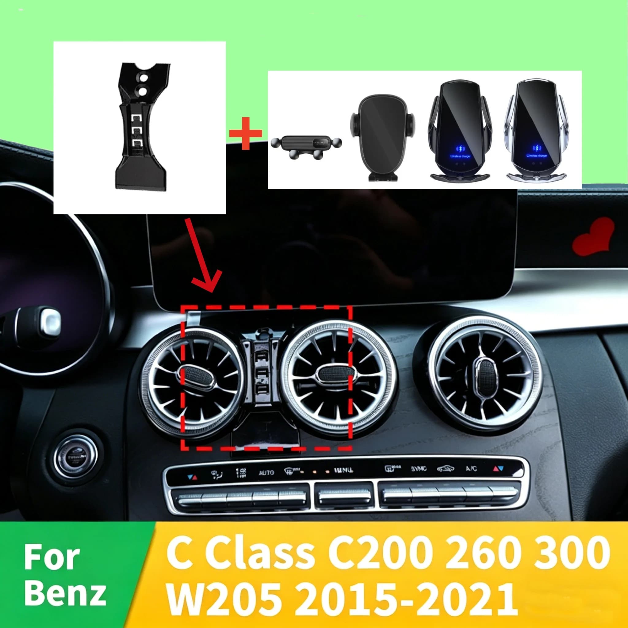 Base a scatto per supporto telefono da auto compatibile con Mercedes-Benz Classe C C200 C260 C300 W205 2015-2021, adatta a vari supporti per telefono