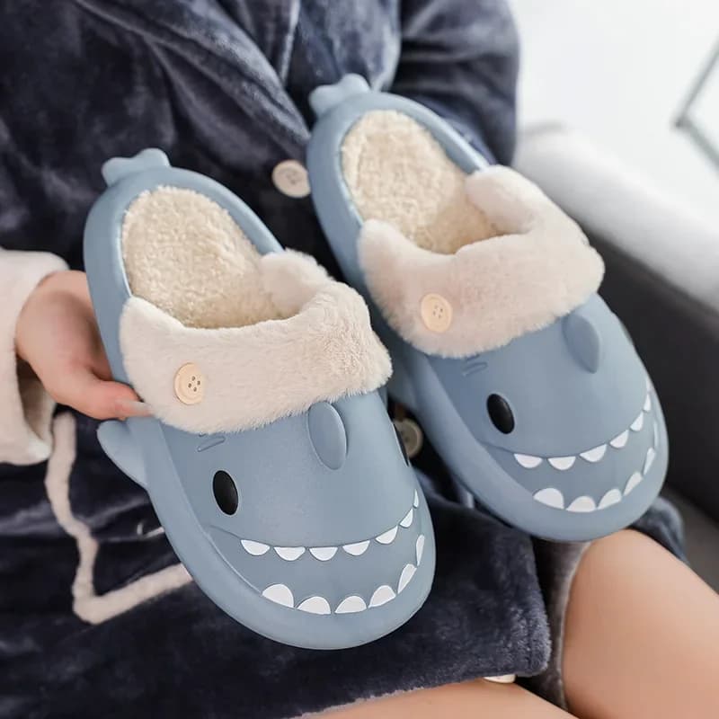 New shark slippers for adult winter interior Sandals with cute animals Women's pavement in soft cartoon in warm plush plush for interior