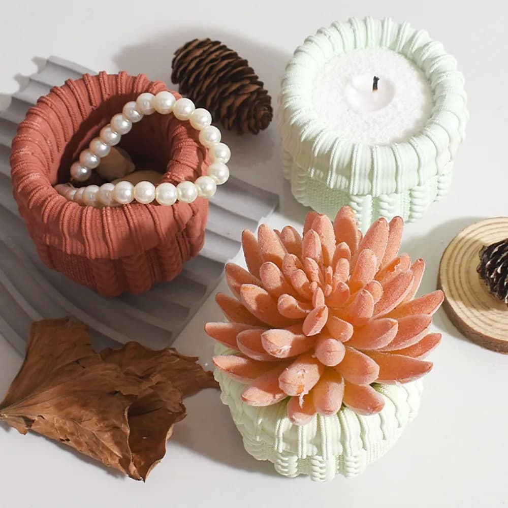 Stampo in silicone riutilizzabile fai-da-te Cappello lavorato a maglia Portacandele in gesso Crea tazza di candela per contenitori di stoccaggio in cemento in resina epossidica