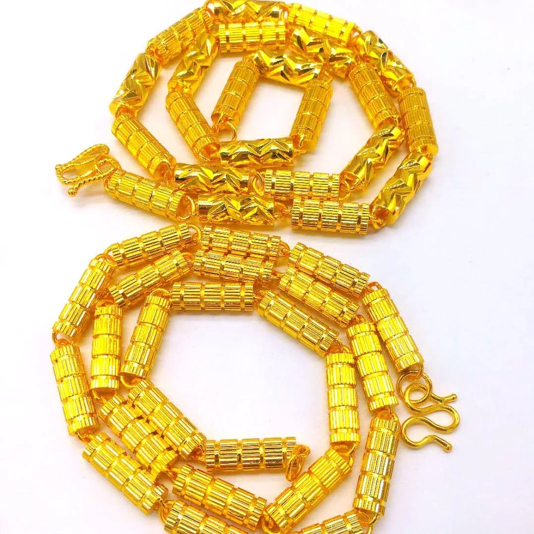 6 7 8 Mm Solid Cylindrical Vietnamese Sand Gold Necklace Brass Necklace 24K Plated Mens Fashion Chain For Daily Wear Party Anniv