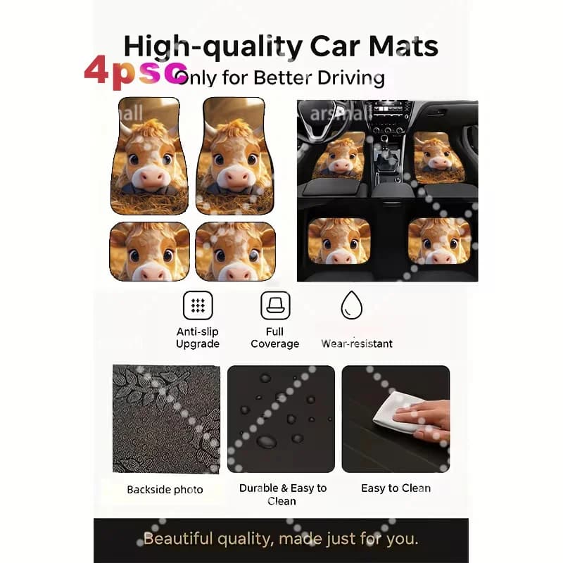 New Floor Mats, 2pcs/4pcs Cute Highland Cattle Universal Car Floor Mats, Modern Style Car Interior Mats, Durable, Suitable For A