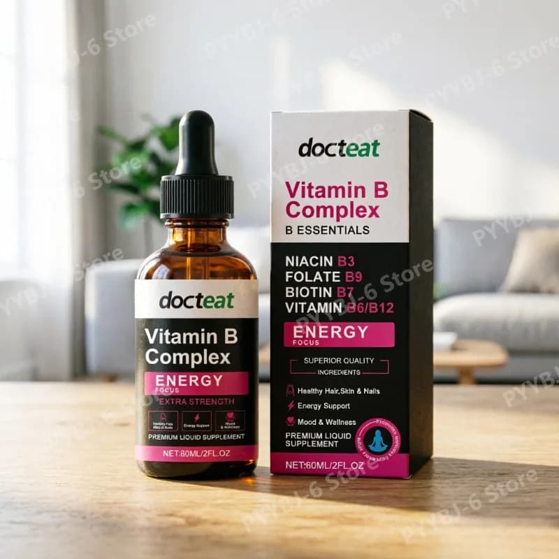Complesso Vitaminico B in Gocce Liquide con B1 B3 B6 B7 B9 B12, Supporta Energia e Concentrazione, 60ml, Integratore Liquido Premium per Adulti