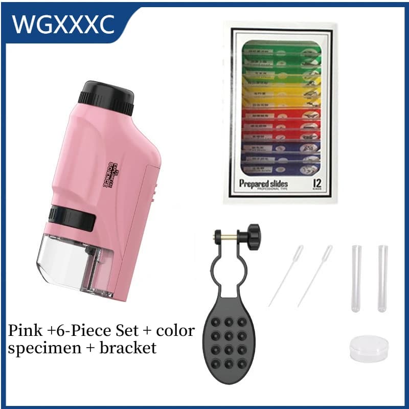 Microscopio Tascabile Portatile 60-120X, Microscopio Educativo Scientifico a Batteria, Kit Microscopio Biologico, Giocattolo per Bambini da Esterno