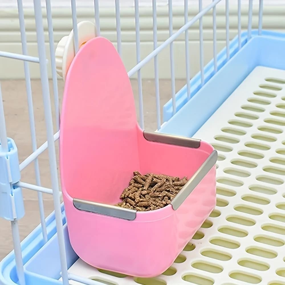 Anti Spill Hanging Pet Food Bowl Cage Feeder for Rabbit Guinea Pig Hamster Small Animals Durable Plastic Container with Fixed Cl