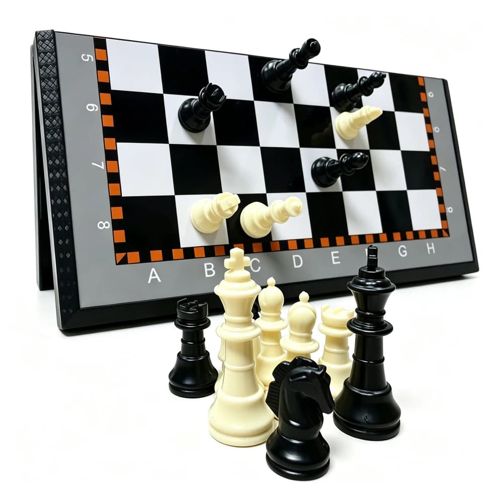Foldable Magnetic Chess & Checkers Set, Portable Storage Magnetic Checkerboard, Parent-Child Puzzle Entertainment Board Game
