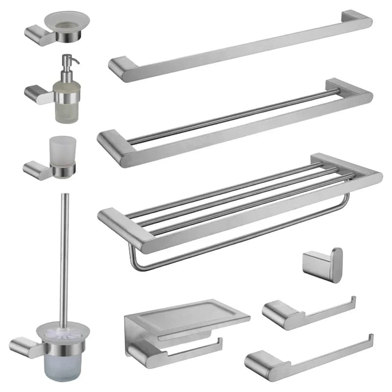 Brushed Nickel Bathroom Hardware Set Robe Hook Towel Rail Bar Rack Shelf Tissue Paper Holder Bathroom Accessories