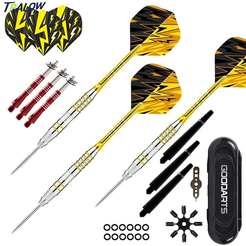 Set di Freccette Professionali TRALOW con Punta in Acciaio, Fusto in Ferro Antiscivolo, Asta Rotante, Alette Extra, Anelli in Gomma e Protezioni per Alette