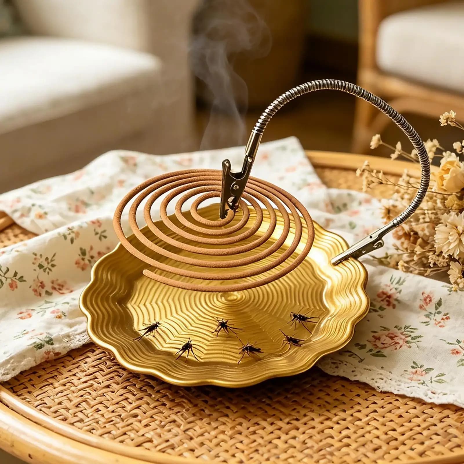 Supporto per incenso con morsetto e vassoio, porta incenso a spirale in metallo per interni, campeggio, balcone, soggiorno, camera da letto, patio