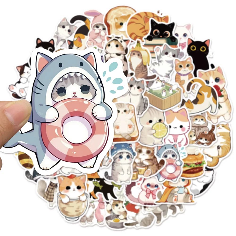50 pezzi gatto carino creativo divertimento adesivi fai da te altoparlante manuale decorazione bagagli notebook etichetta tazza d'acqua adesivi impermeabili