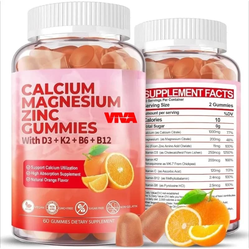 Highly absorbent calcium and magnesium supplements with vitamin D3 B12 for men and women - Used for immune support (60 gummy candies)