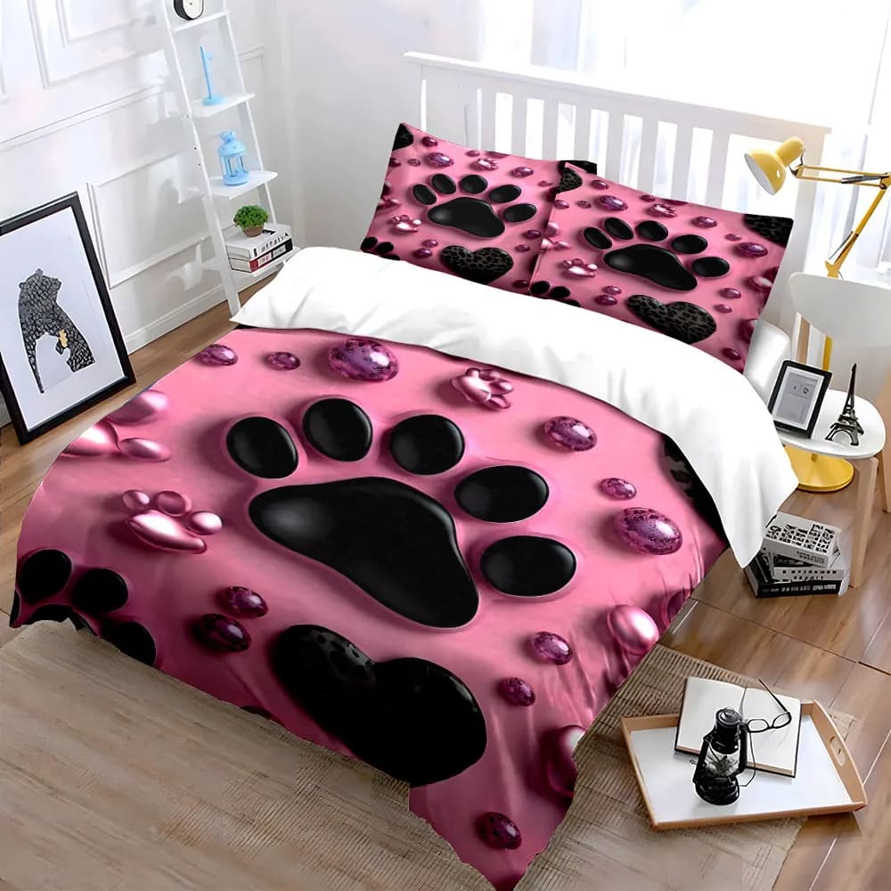 Set decorativo con impronte di zampe di animali domestici, set di biancheria da letto morbido e delicato sulla pelle, include 1 copripiumino e 2 federe, regalo