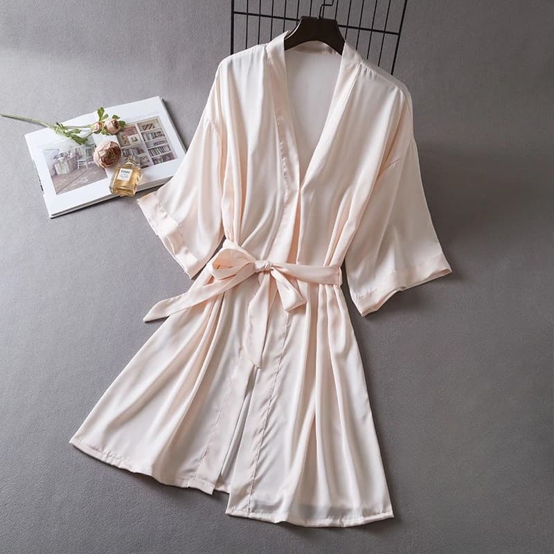 Nightwear with V-neck in Ice Silk, Night Shirt, Summer Homewear, Kimono, Women's Watch