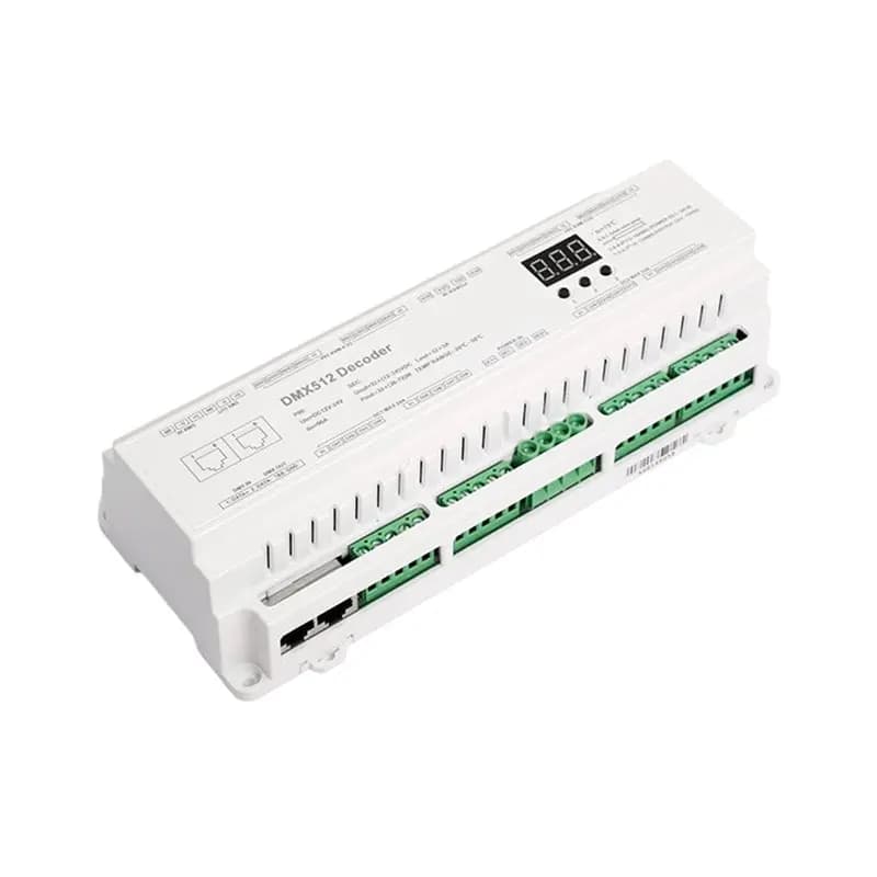 24-channel DMX512 Decoder for RGBW LED strips, DC12V 24V input, 5A 24 channel output