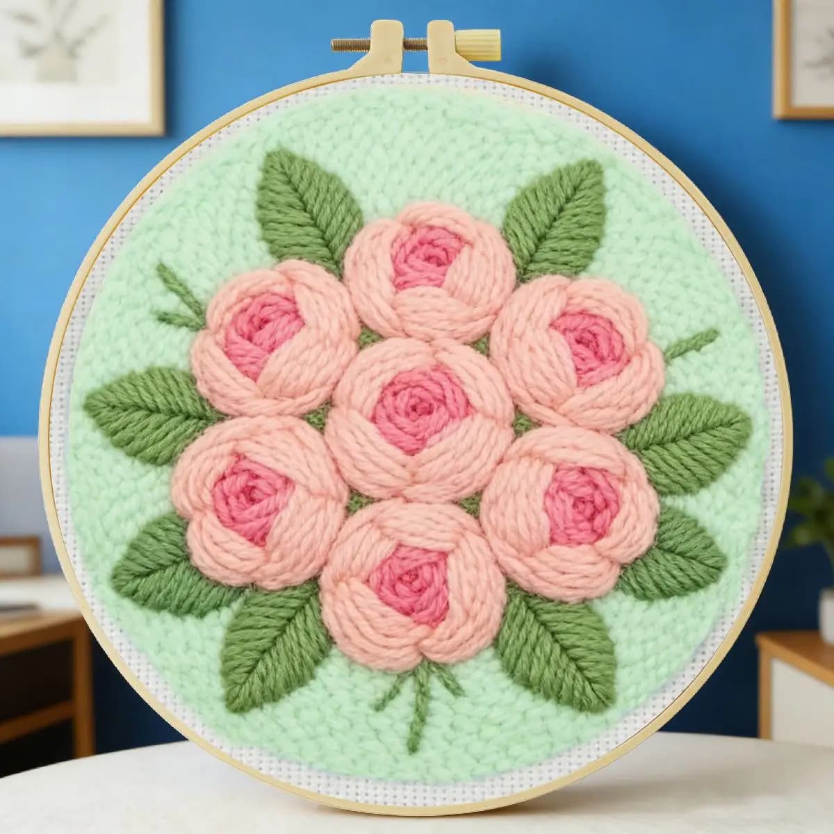 Kit per ricamo a punzone floreale 20x20 cm (7,87 pollici) - Set per ricamo a punto, ricamo a maglia, fai da te, regalo fatto a mano, arte del cucito