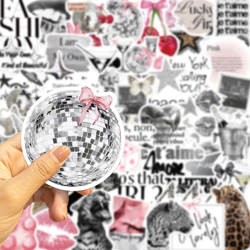 50pcs "Silver Lucky Girl" Graffiti Stickers, DIY Decorative Waterproof Stickers for Guitars, Laptops,and Suitcases,Home Stickers