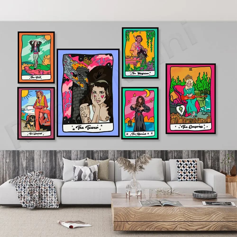 Poster artistici da parete con carte dei tarocchi Stampe ispirate alla regina giustizia mago diavolo per la decorazione domestica
