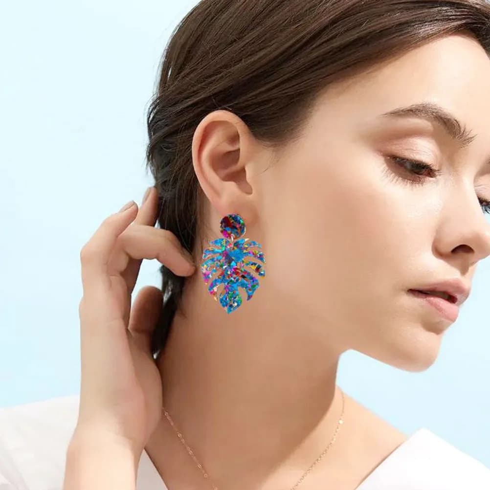 5 Paia di Orecchini Pendenti a Foglia con Paillettes, Gioielli di Moda in Acrilico Premium Lisci e Leggeri per Regali di Compleanno, Anniversario, Feste e Vacanze