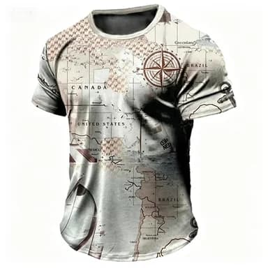 Men's Dark Geometric Compass Printed Short Sleeved T-shirt with Abstract Pattern T-shirt