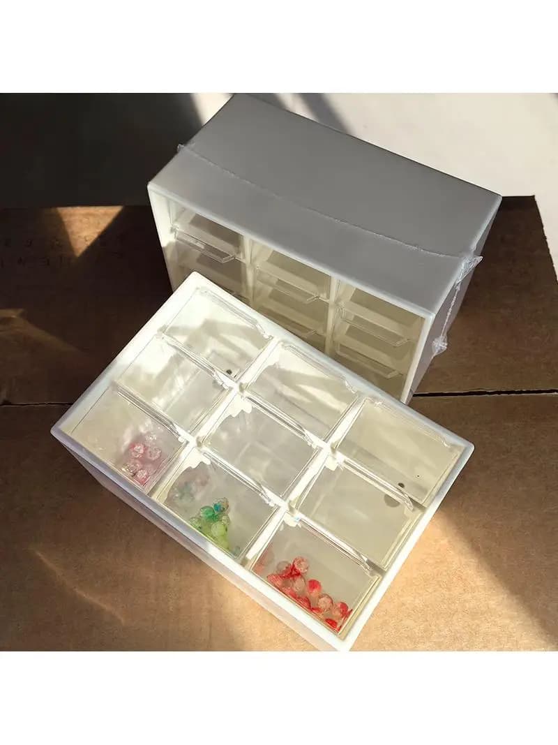 Organizer from Desk to Nine Fa-da-Te Parts, Storage Box Style Drawer for Cosmetics, Jewelry and Various Objects, Plastic