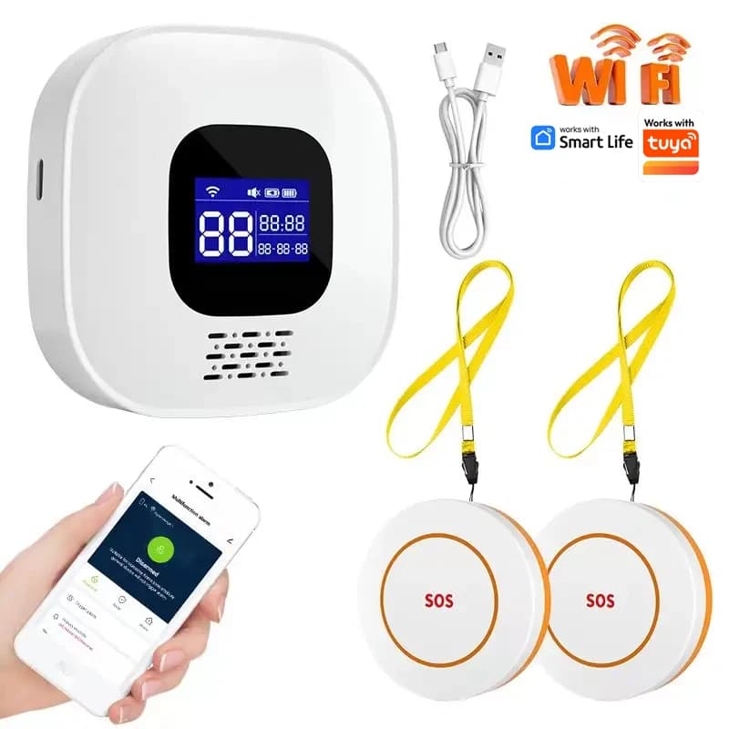 Tuya WiFi Smart SOS Pulsante di chiamata Cercapersone wireless per badante Trasmettitore di avviso telefonico Pulsante di chiamata di emergenza per bambini Paziente anziano