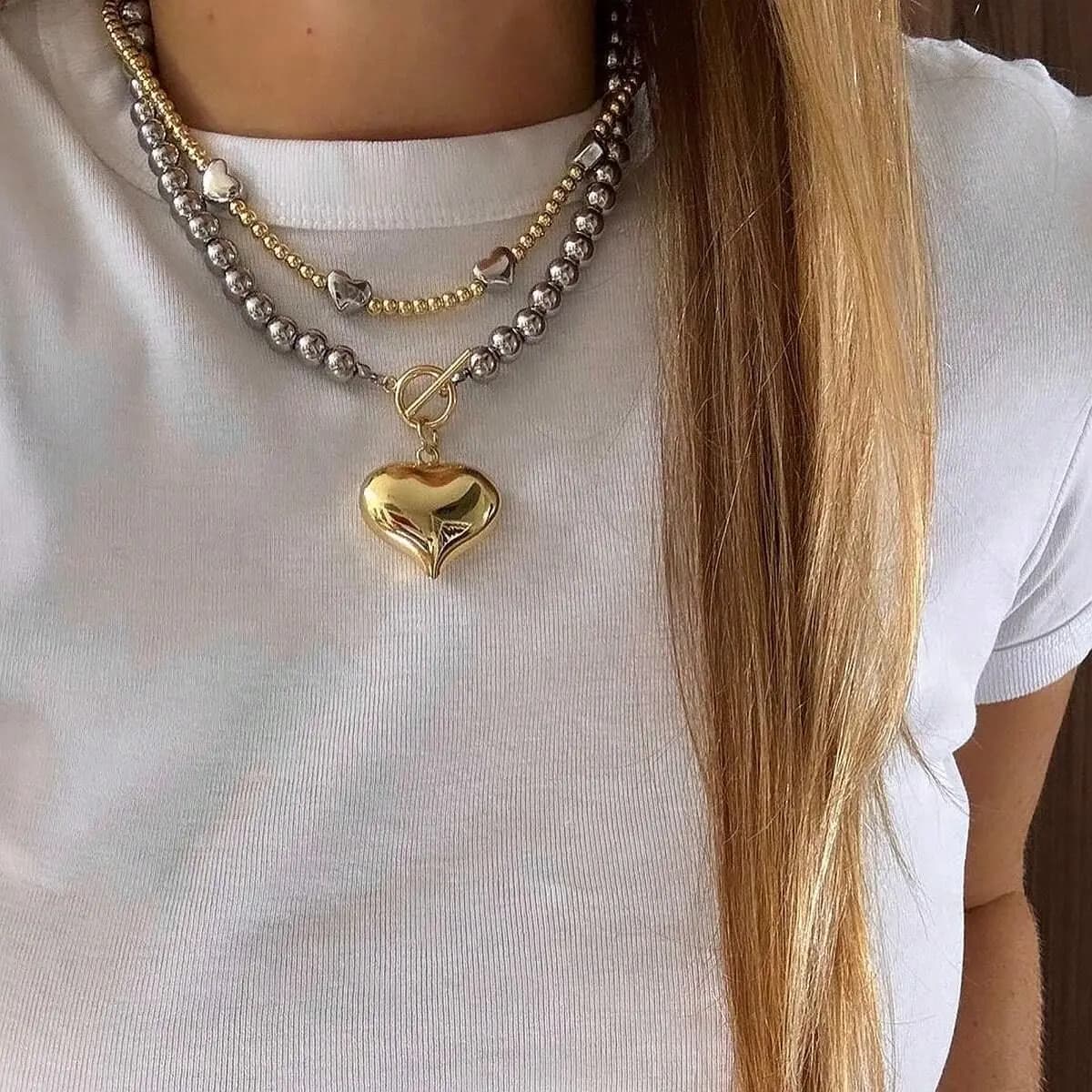 Collana con ciondolo a cuore in acciaio inossidabile Y2k con chiusura a perline OT per donna e uomo, collana con ciondolo geometrico alla moda, gioielli da festa, regali.