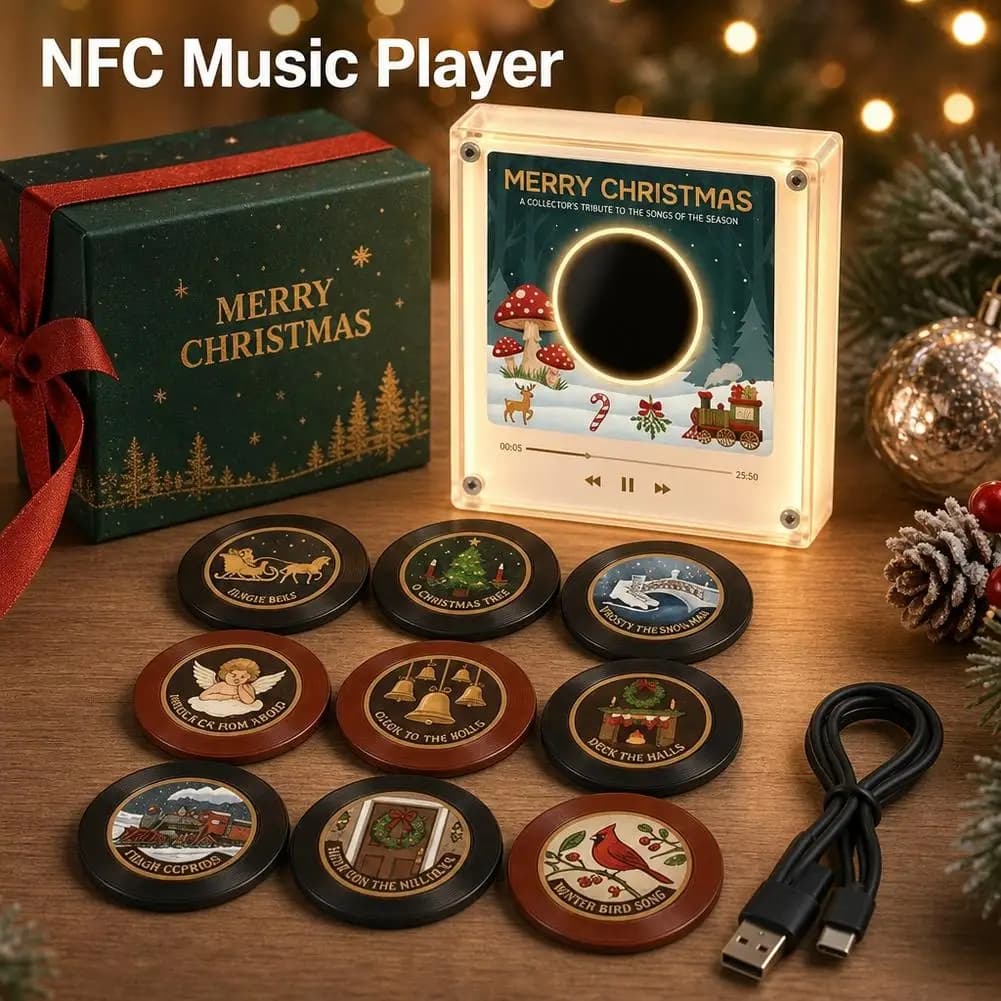 Christmas NFC Magnetic Song Player Acrylic Fridge Disc Set with 9 Music Tiles For Kitchen Fridge Christmas Ornament