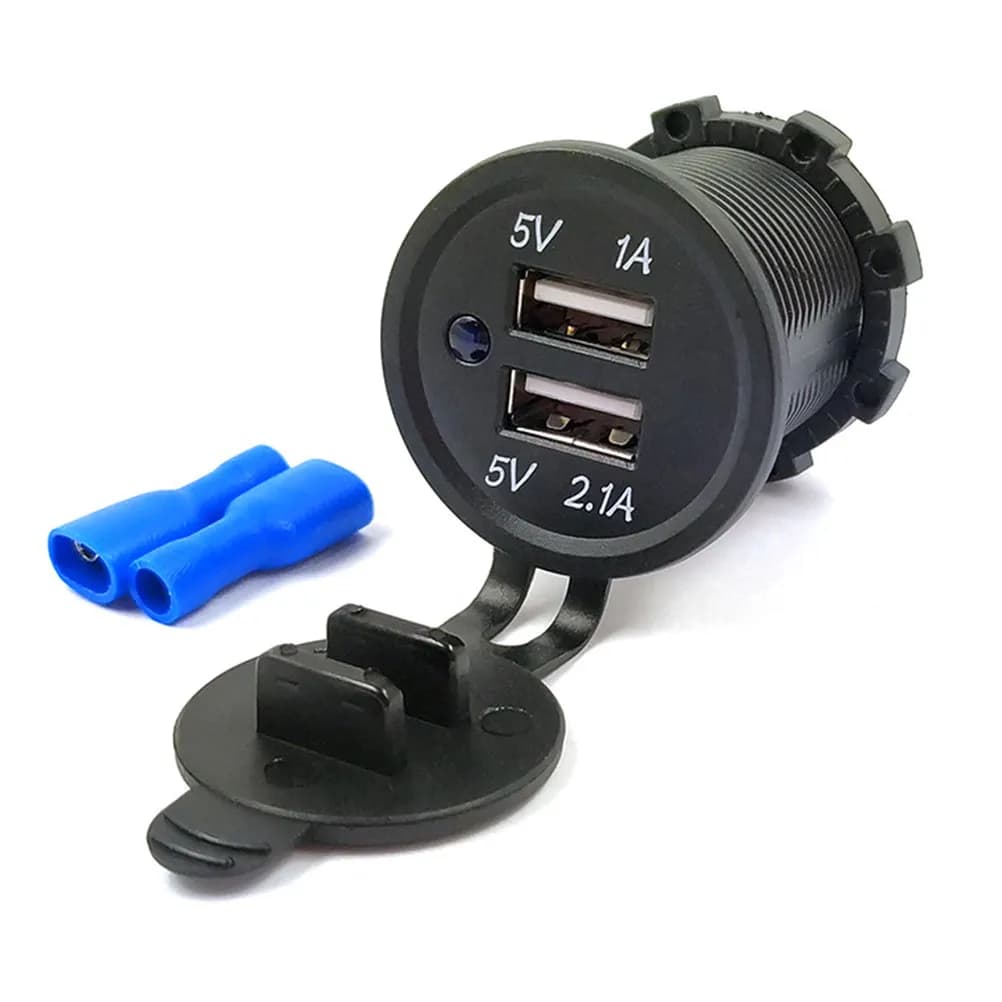 Caricabatterie per Auto Impermeabile e Resistente, per Auto, Scooter, Moto, Barche e Veicoli Modificati, Doppia Porta USB per Ricarica Rapida con Protezioni Multiple