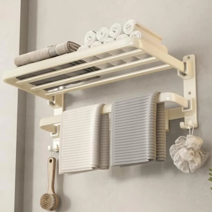 Portasciugamani da Bagno, Mensola Portasciugamani da 24 Pollici con Barra Appendiabiti, Portasciugamani Pieghevole con 7 Ganci, Organizzatore per la Conservazione dei Asciugamani
