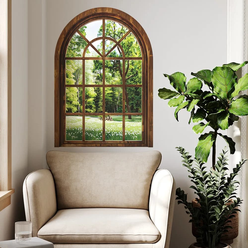 Fake Window Wall Stickers Plants Removable Faux Opening Windows for Office Living Room Bathroom Wall Decor Home Decoration