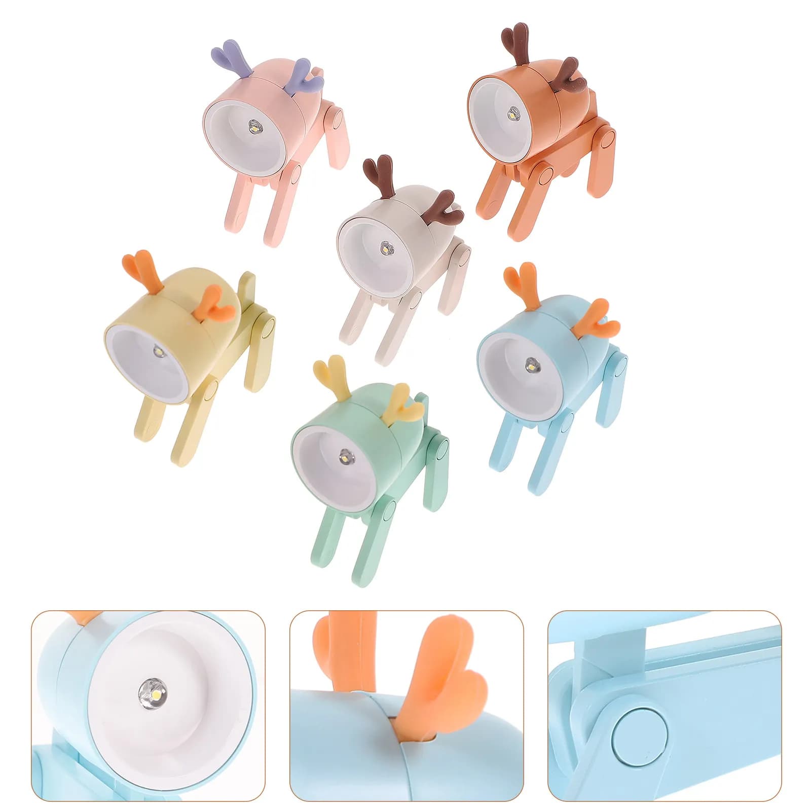 Set di 6 Luci Notturne a Forma di Cervo, Lampada da Scrivania Regolabile con Supporto per Telefono, Illuminazione LED per Cameretta Bambini