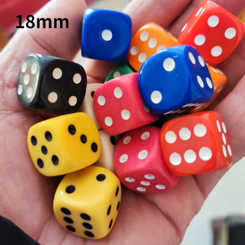 Accessori per dadi da gioco in acrilico da 10 pezzi/pacco da 18 mm colorati # Dadi per bere punti con 18 cubi angolari rotondi