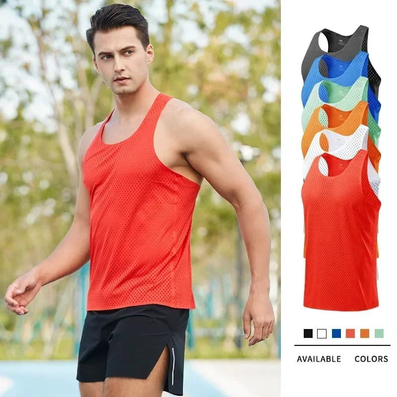 Men Running Tank Top Sleeveless Singlet Mesh Tank Top Men Fitness Lightweight Undershirt Athletic Wear Male Training Sports Vest