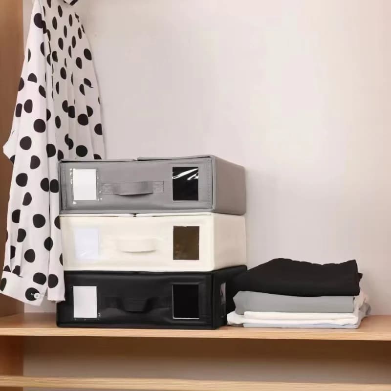 Foldable Bed Sheets Set Organizers,Linen Fabric Closet Organizers with Window,Bedding Storage Box for Bedsheets and Pillow