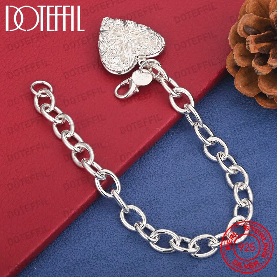 925 Sterling Silver Exquisite Heart-Shaped Bracelet for Women, Wedding Gift, Party Jewelry Accessories