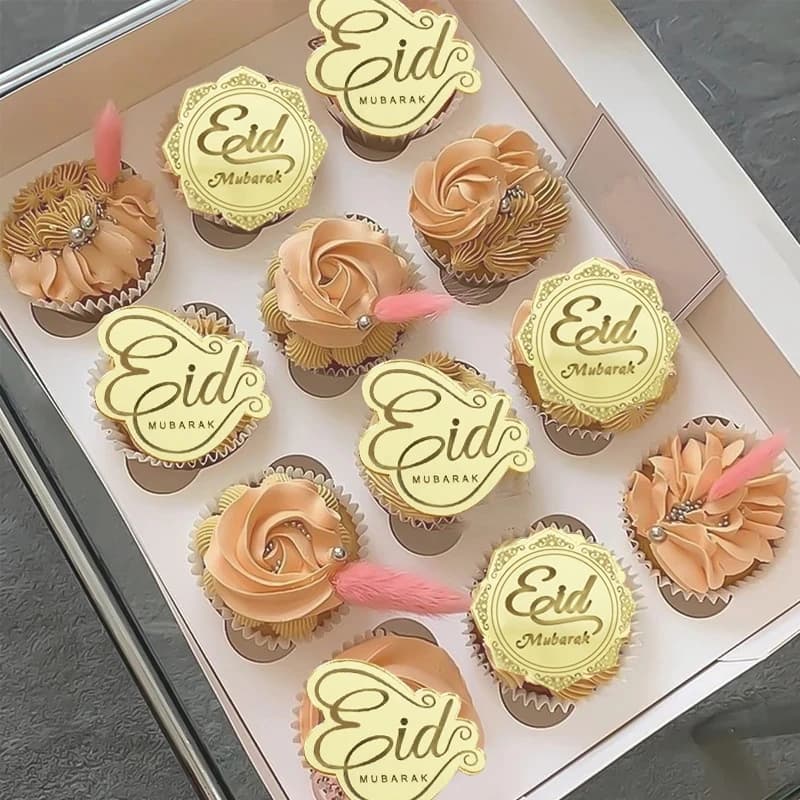 10 Pezzi/Lotto Topper per Cupcake in Acrilico Eid Mubarak, Decorazioni per Torte Dorate a Specchio, Forniture per Feste Islamiche Ramadan 2026
