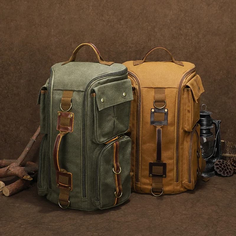 Zaino per laptop da 16 pollici in pelle vintage, zaino a spalla in tela cerata, zaino da viaggio per uomo e donna
