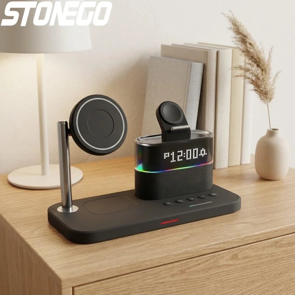Caricatore Wireless Magnetico 5 in 1 da 15W per iPhone, iWatch, AirPods, Samsung Galaxy, Stazione di Ricarica Rapida, Accessori per Telefoni Cellulari