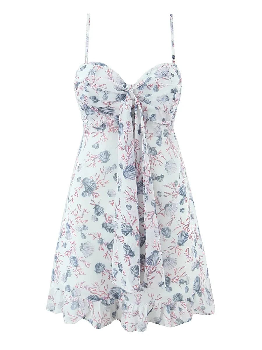Abito da donna sexy con spalle scoperte, stile vacanza, con stampa floreale, gonna corta a vita alta, silhouette a trapezio, casual