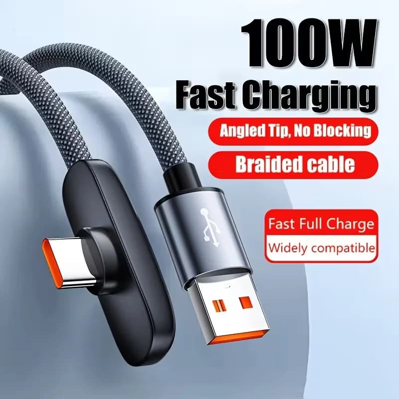 Cavo di Ricarica Rapida 100W ad Angolo Retto 90 Gradi USB C Tipo C Cavo Dati per Ricarica Veloce Telefoni Cellulari Samsung