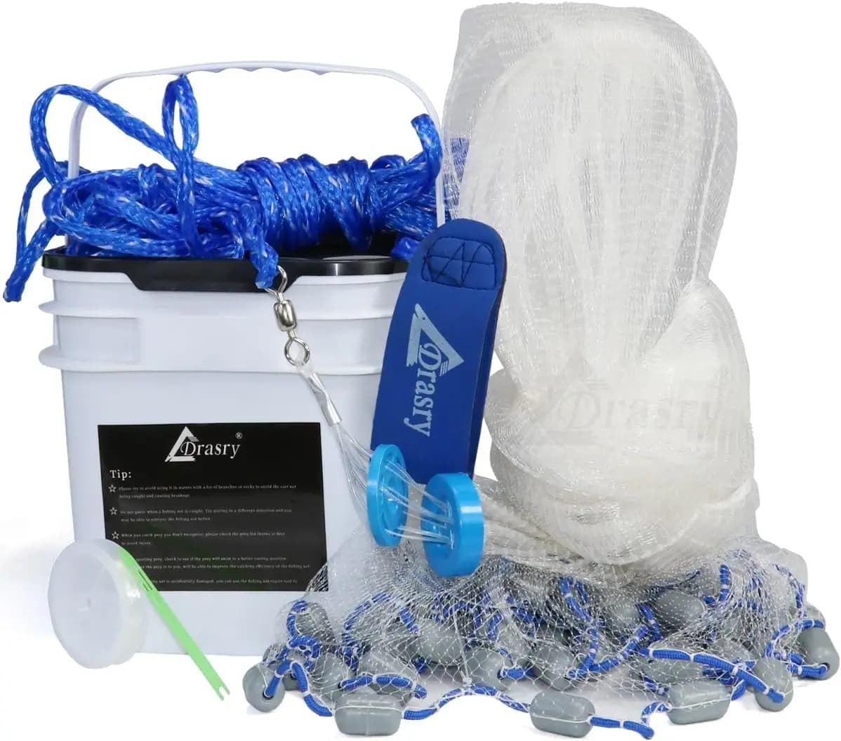 Rete da Pesca in Acqua Salata con Piombi Rinforzati, Rete Monofilamento Americana per Trappole per Esche, Raggio da 3FT a 9FT