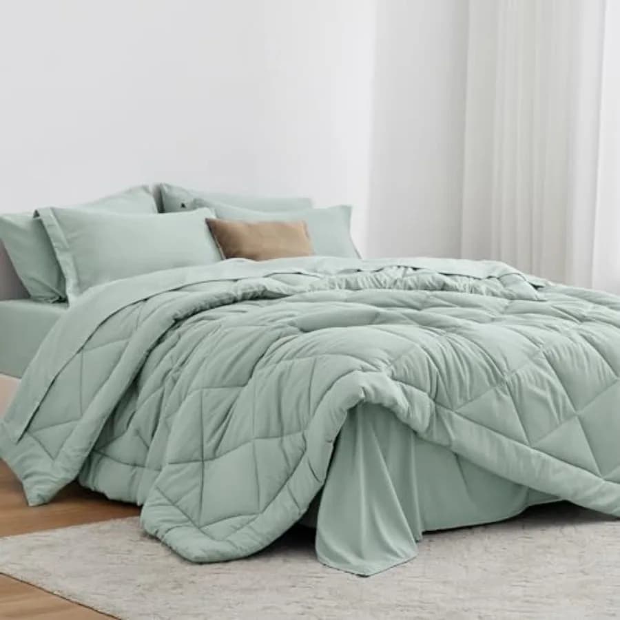 King Size Comforter Set Aqua, 7 Pieces King Bed in a Bag, All Season Bedding Sets with 1 Comforter, 1 Flat Sheet, 1 Fitted Shee