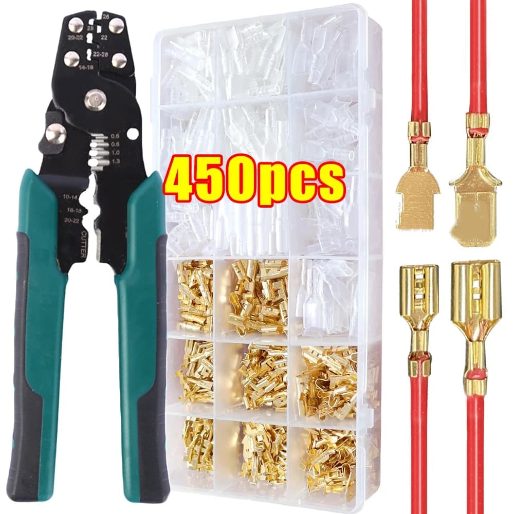 Set of Terminals in Crimping for Cables 2.8/4.8/6.3mm, Connectors to Male Fork and Female in Copper with Insulating Gain, Electric Connectors Box