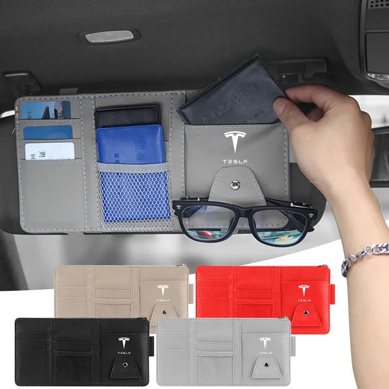Car accessories Visiera parasol Organizer Multi-tape Eyewear Clip Car Storage Bag for Tesla Model 3 2021 2022 SXY Style Roadster Invader