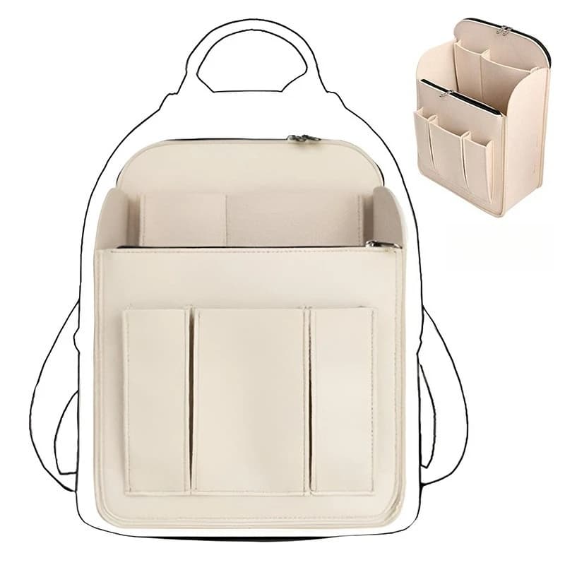 Vertical Felt Backpack Insert - ‌Multi-Compartment Organizer with Water Bottle Loops (Washable Laptop Sleeve &Document Pockets)