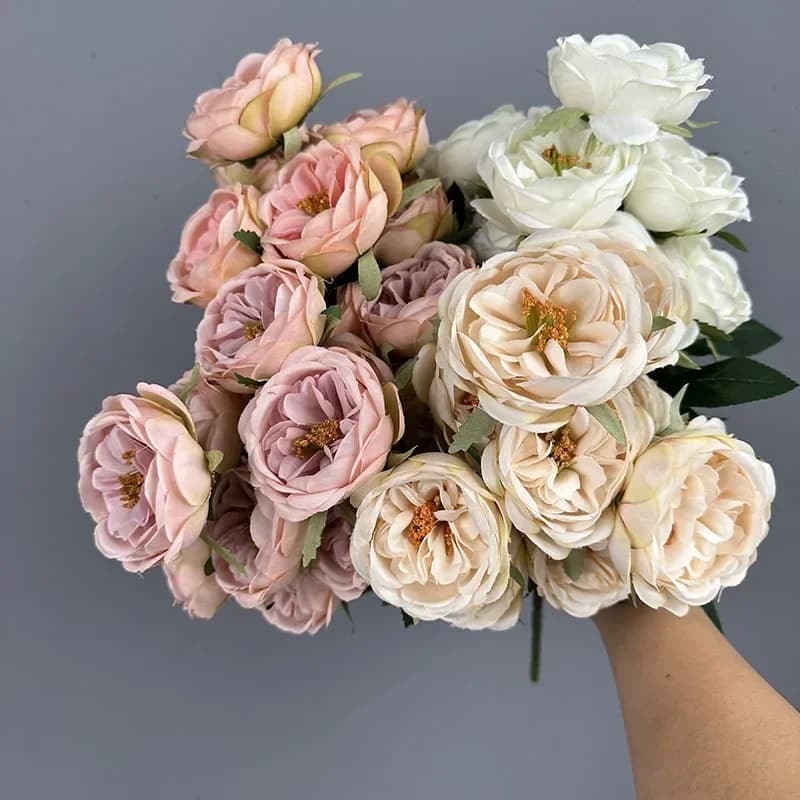 Simulation Flowers Silk Austin Roses Bouquet Shopping Mall Decoration Artificial 12 Head Rose Bouquets Fake Flower Plant
