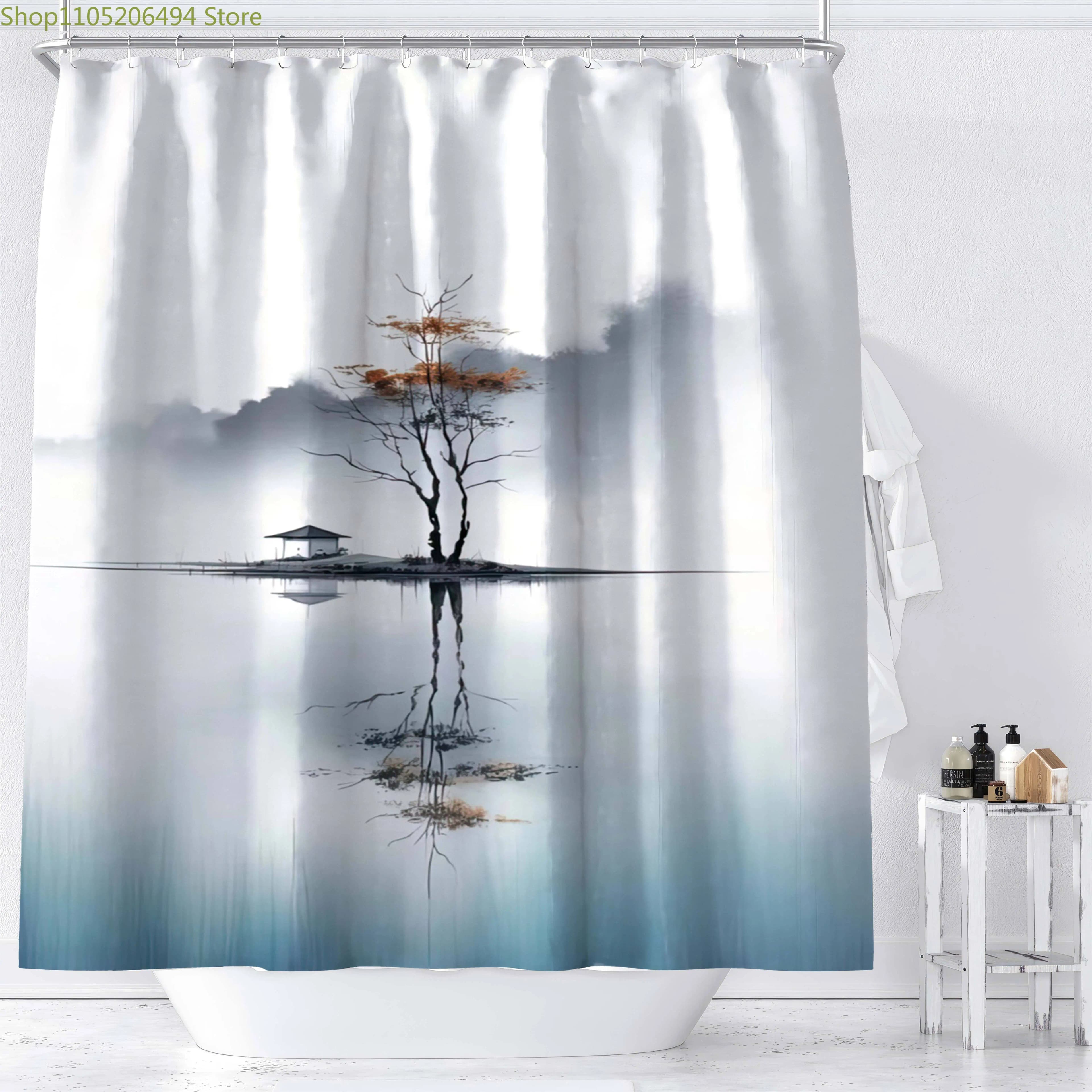 1 pz Tenda da Doccia Vintage con Albero Botanico e Riflessi - Eleganti Rami con Fogliame, Tenda Semitrasparente Adatta per B