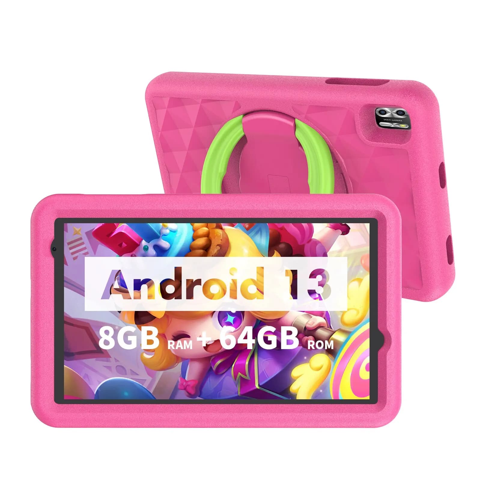 Tablet per bambini VASOUN da 8 pollici, Android 13 Quad Core, 8GB(4 + 4 espandi) RAM + 64GB ROM, 5000mAh, doppia fotocamera, WiFi, controllo genitori